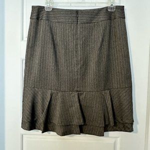 The Limited 8 Straight Skirt Ruffle Flare Back Grey Mini Herringbone